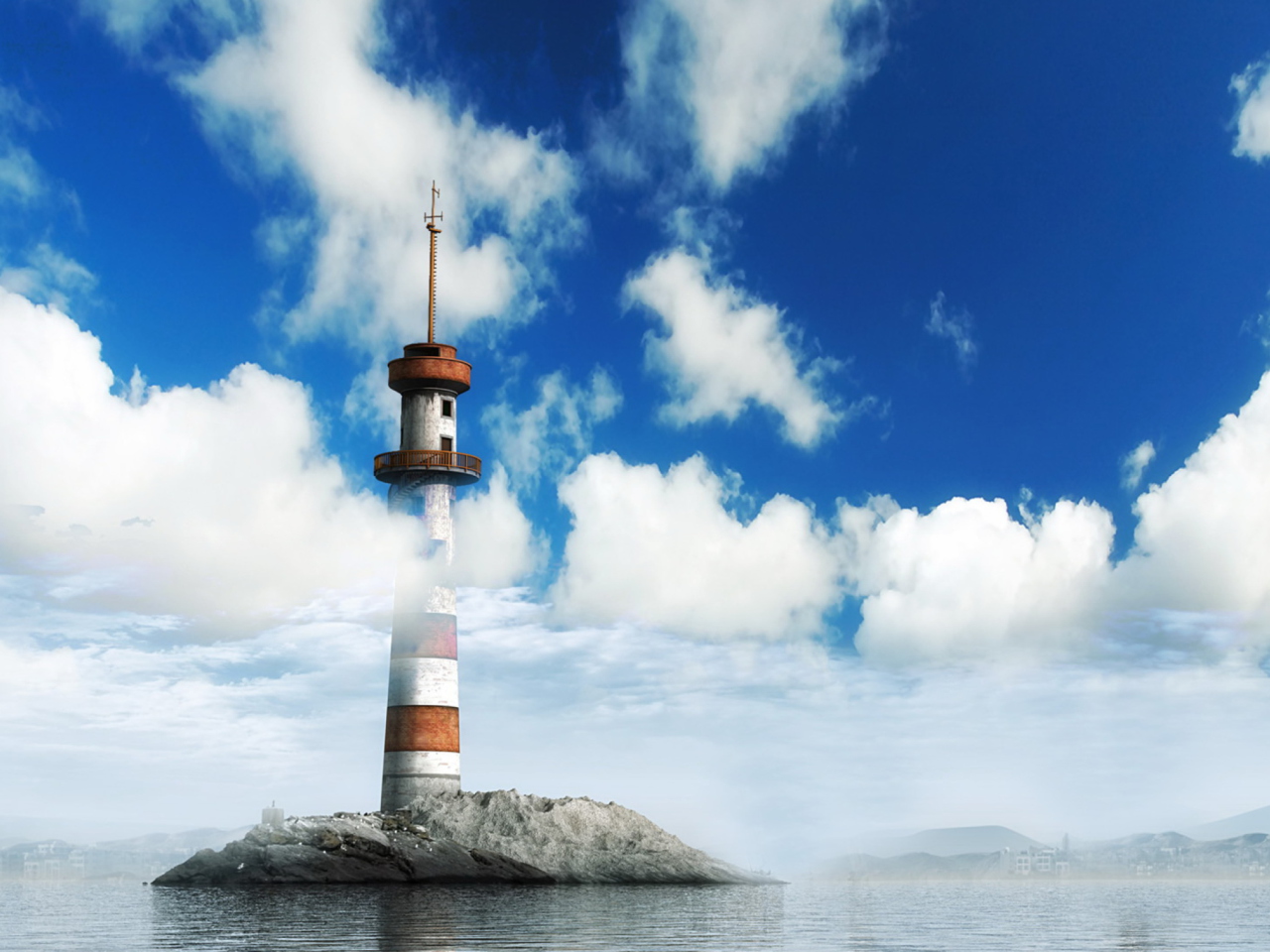 Das Lighthouse In Clouds Wallpaper 1280x960