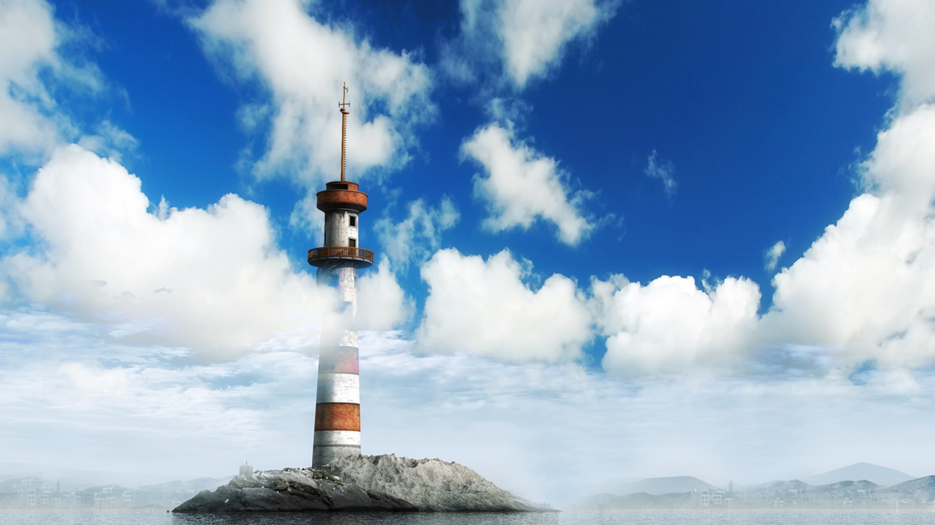 Das Lighthouse In Clouds Wallpaper 1920x1080