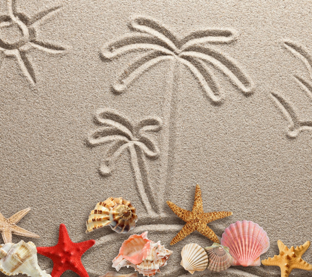 Обои Seashells Texture on Sand 1080x960