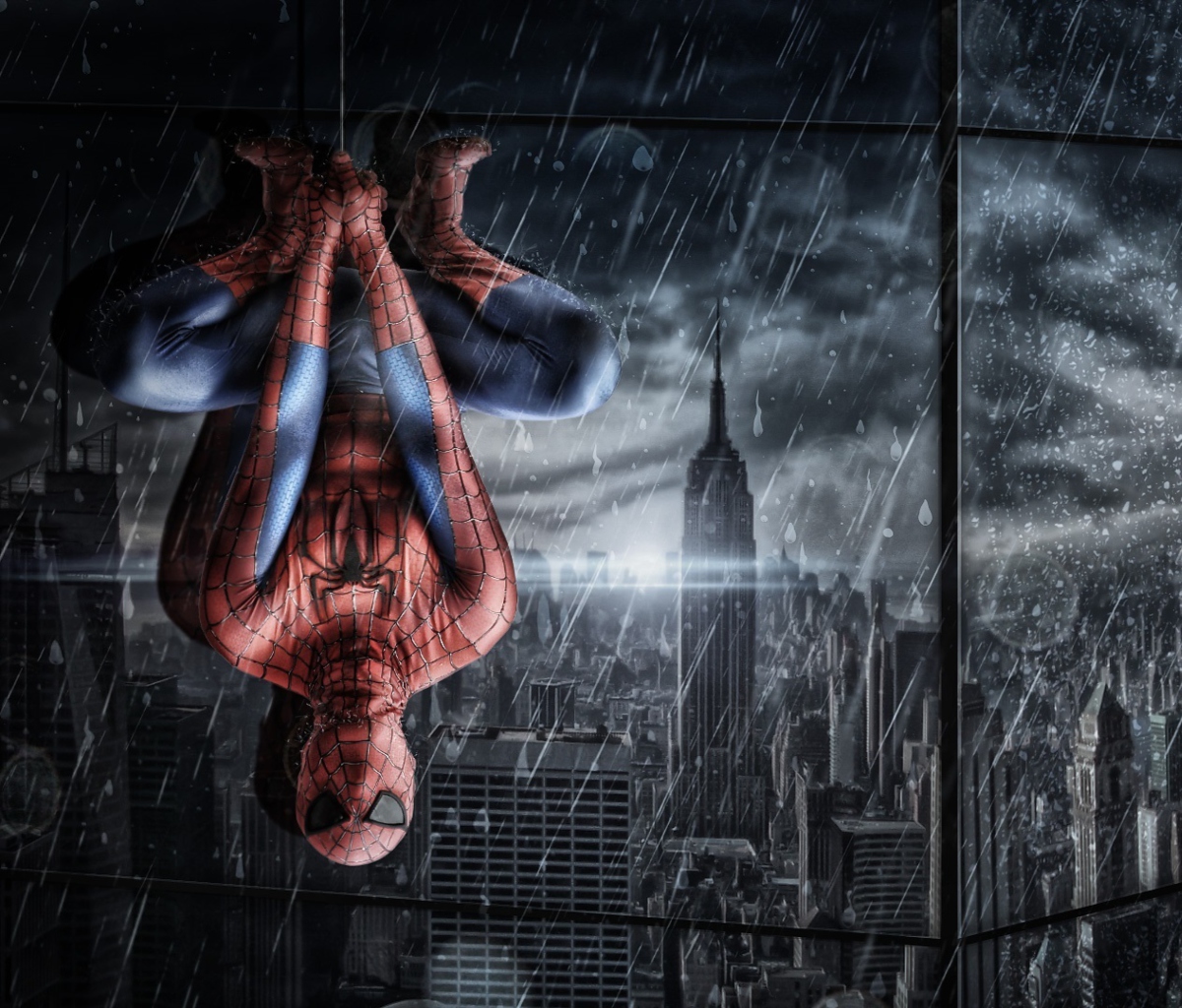 Обои Spiderman Under Rain 1200x1024