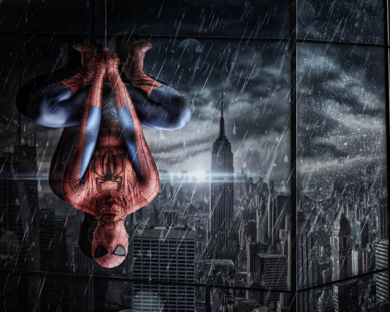 Обои Spiderman Under Rain 1280x1024