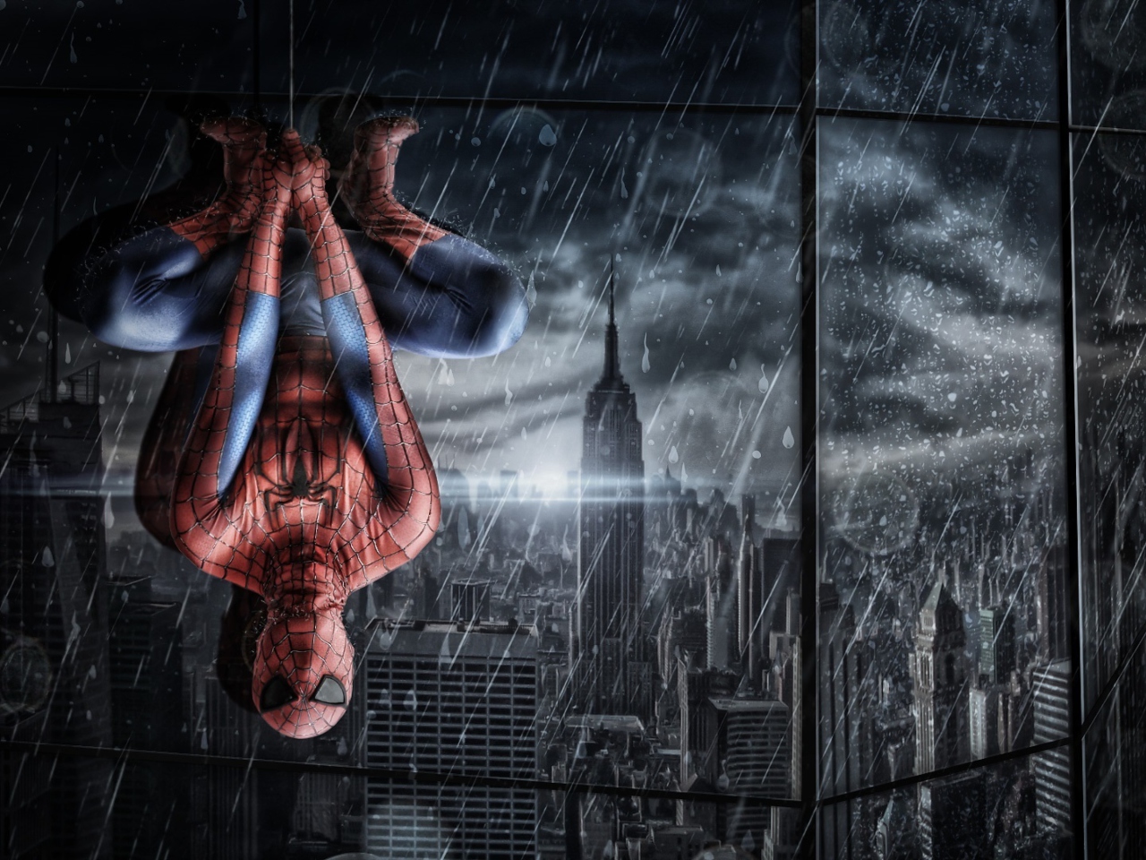 Обои Spiderman Under Rain 1280x960