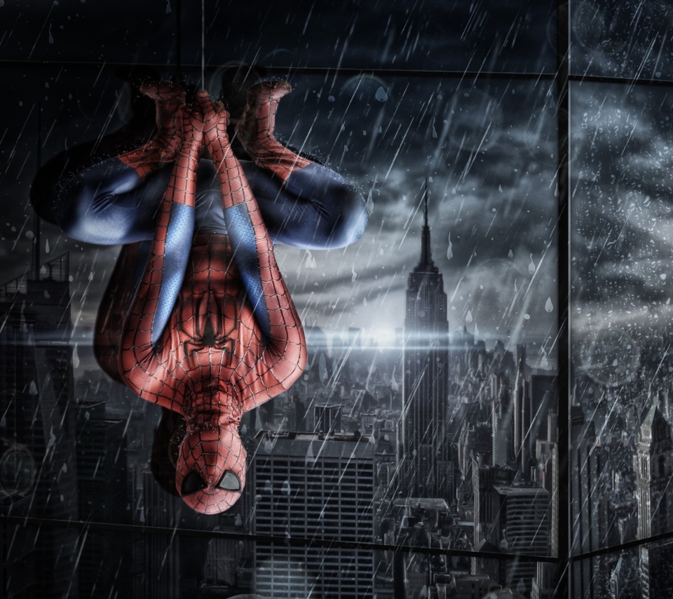 Обои Spiderman Under Rain 960x854
