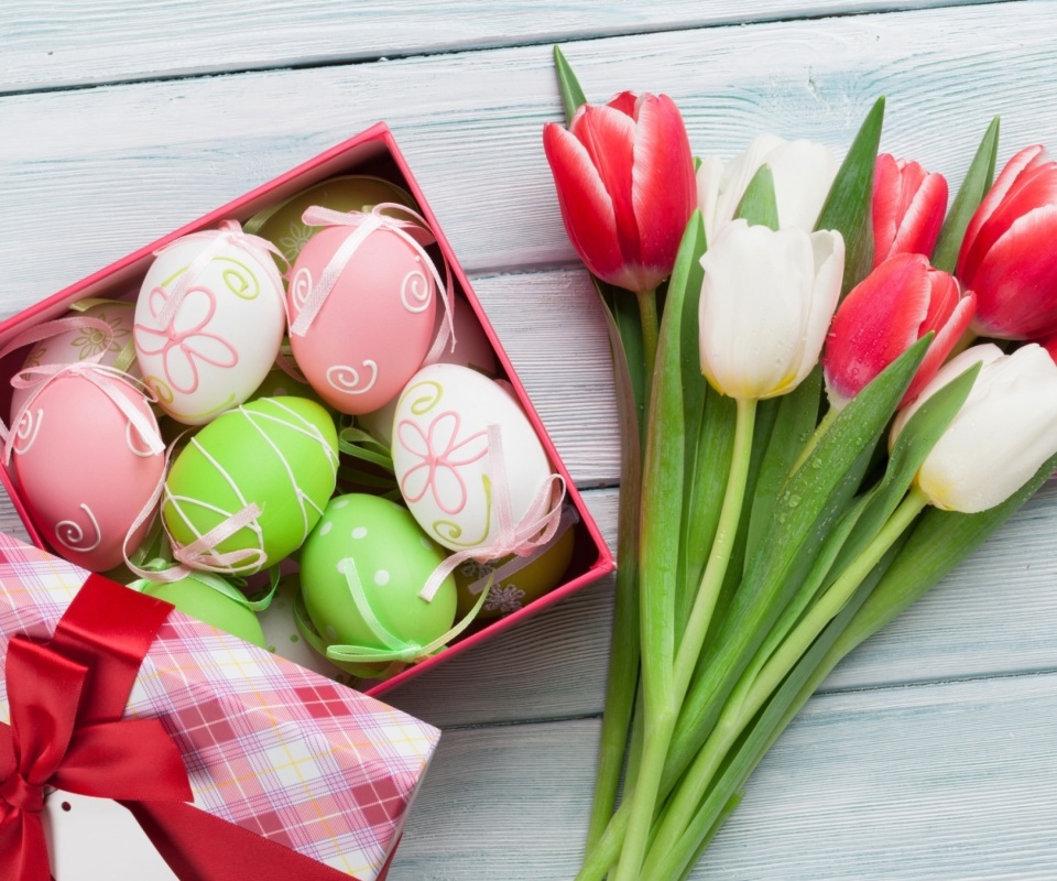 Das Easter Tulips Decoration Wallpaper 960x800