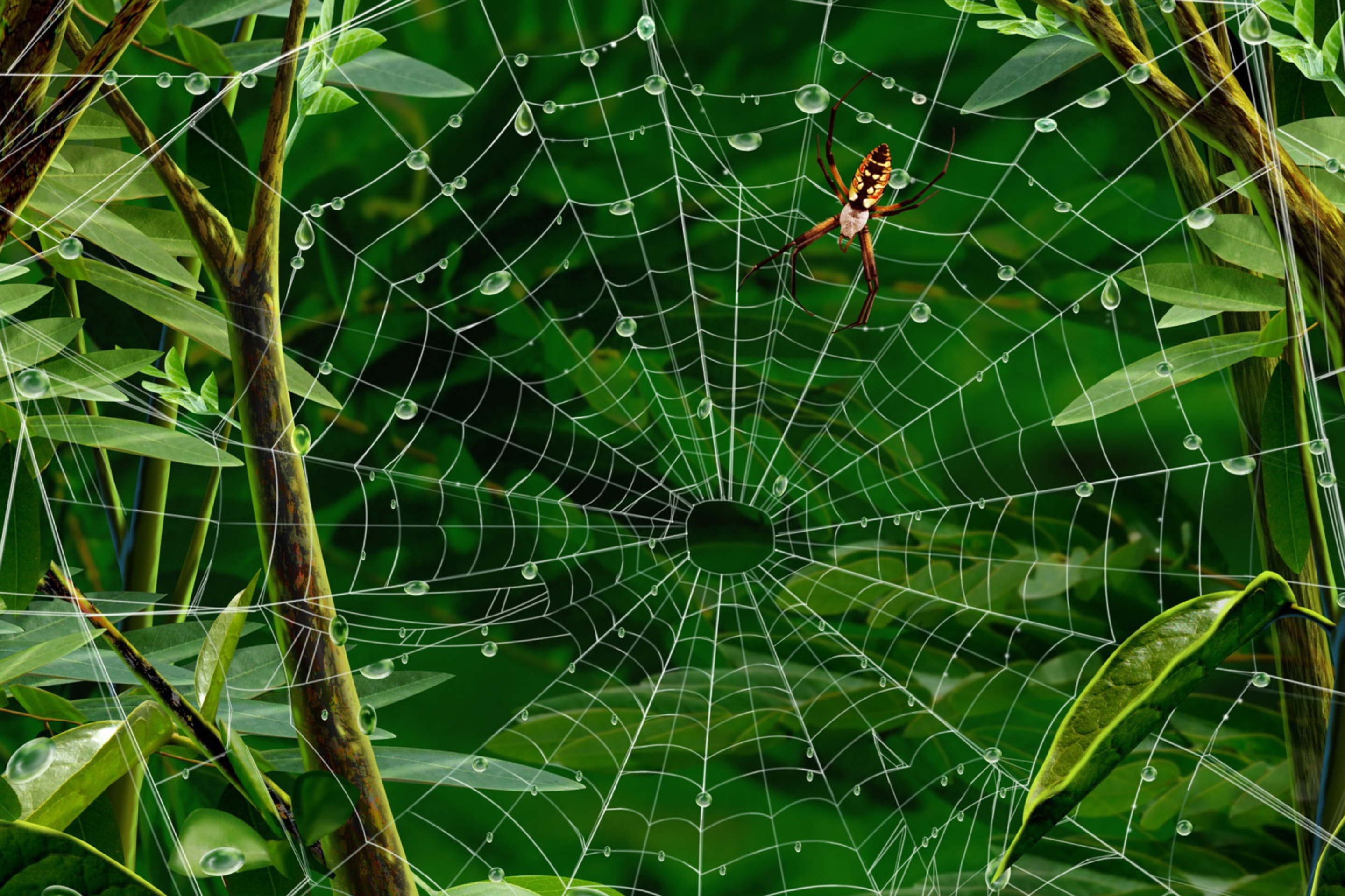 Fondo de pantalla Spider On Net 2880x1920