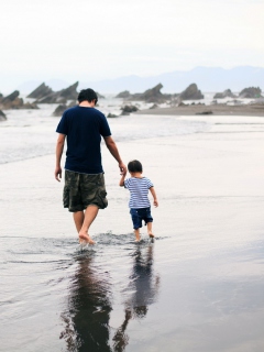 Screenshot №1 pro téma Father And Child Walking By Beach 240x320