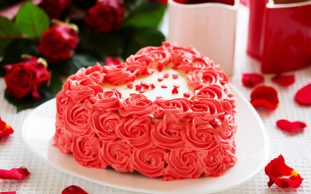 Das Sweet Red Heart Cake Wallpaper 1280x800