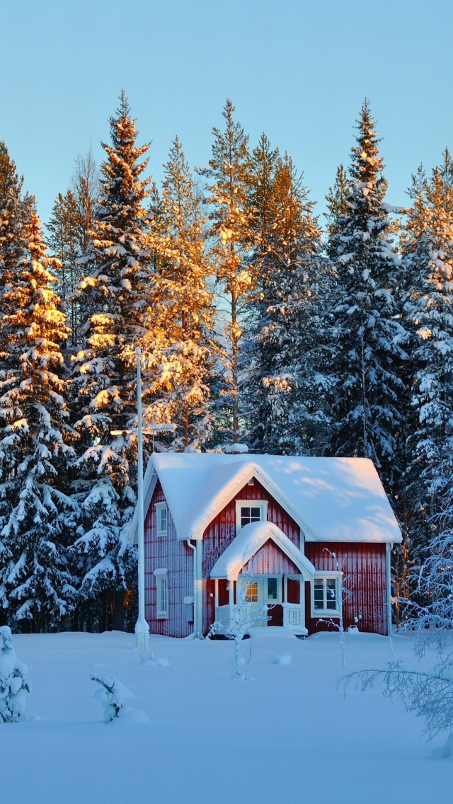 Das Home under Snow Wallpaper 640x1136