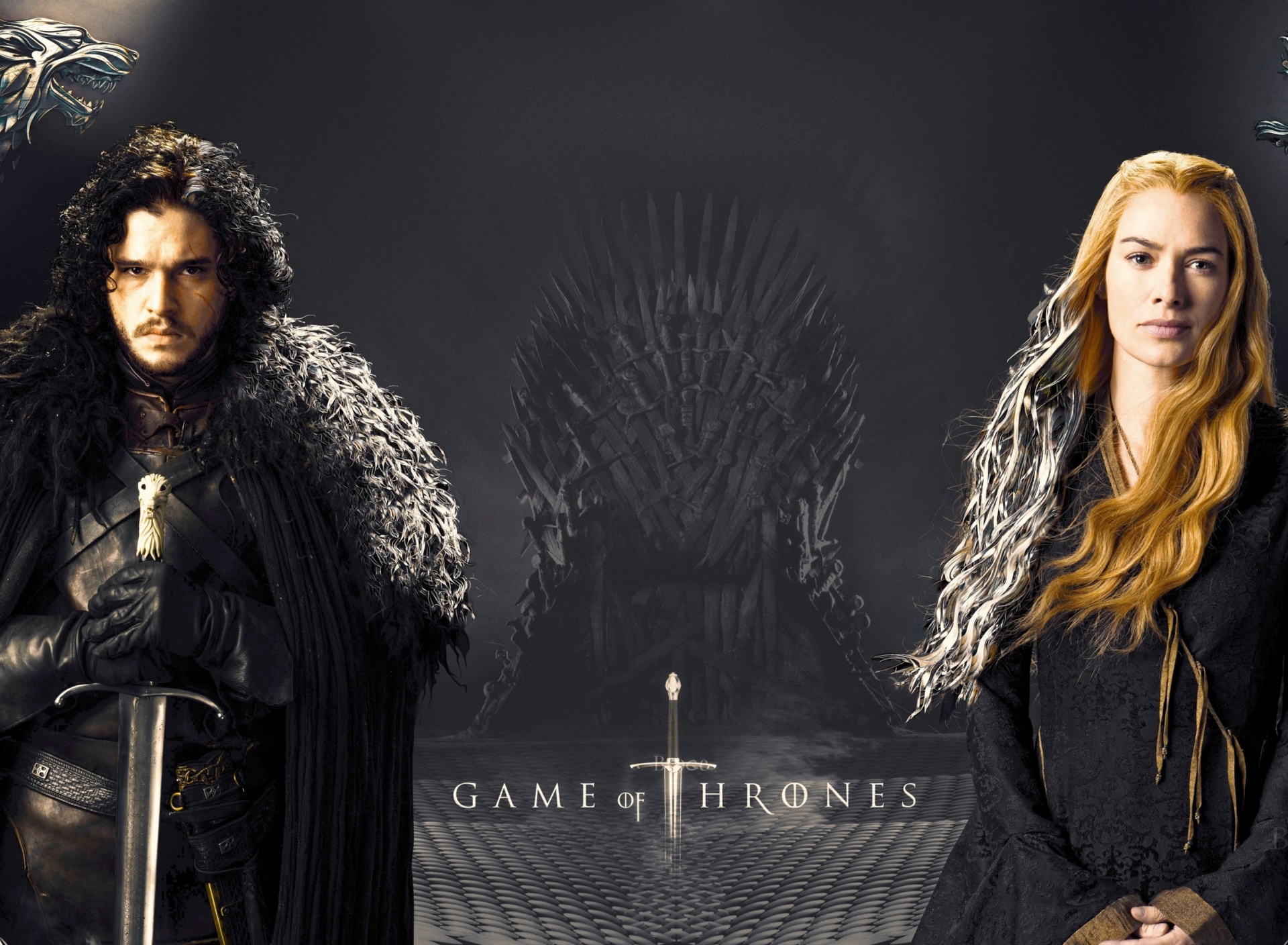 Обои Game Of Thrones actors Jon Snow and Cersei Lannister 1920x1408