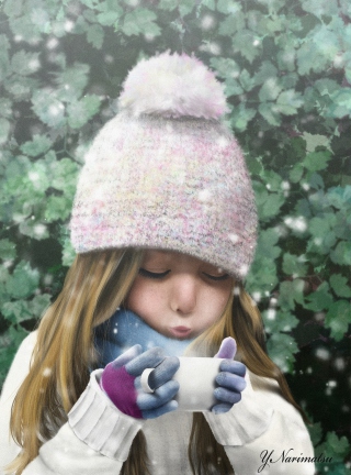 Free Girl With Cup Of Hot Tea Painting Picture for 768x1280