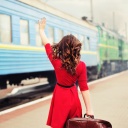 Girl traveling from train station wallpaper 128x128