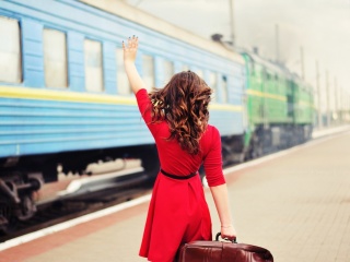 Girl traveling from train station wallpaper 320x240