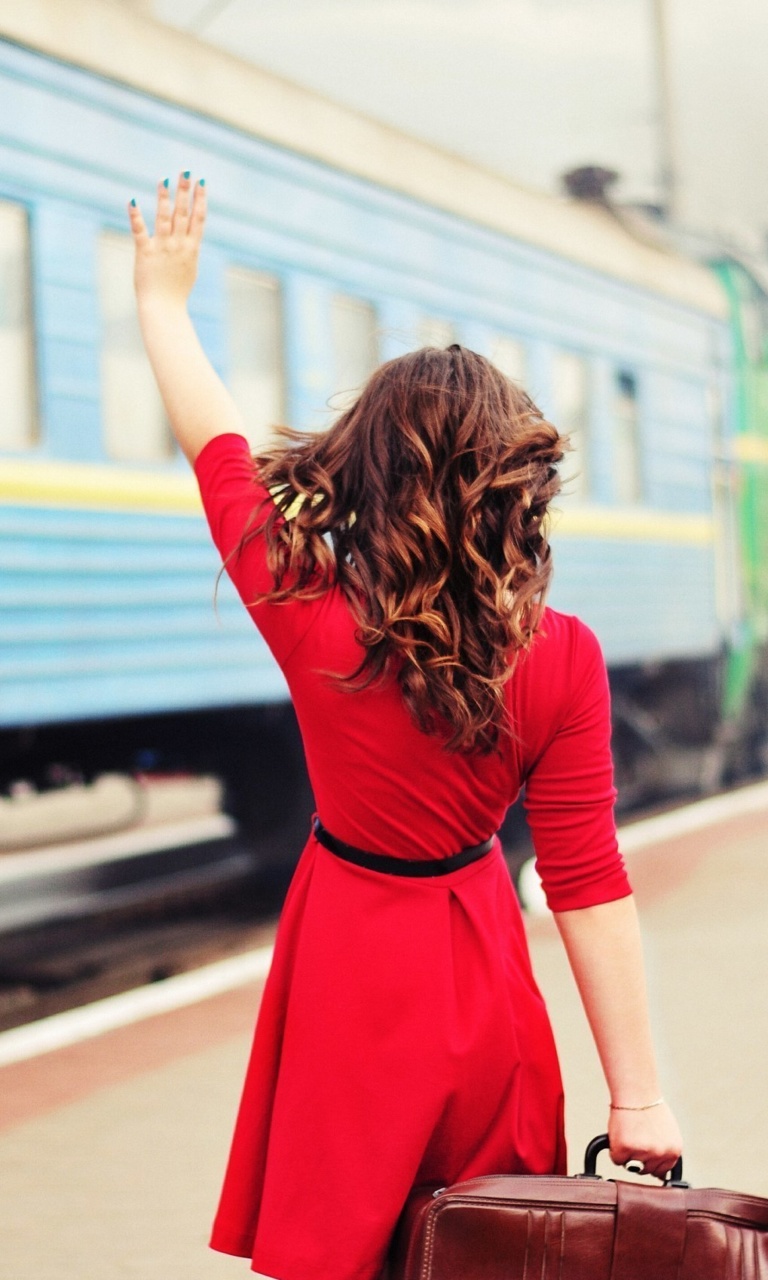 Girl traveling from train station wallpaper 768x1280