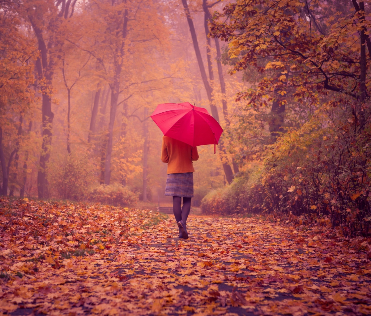 Screenshot №1 pro téma Autumn Walk With Red Umbrella 1200x1024