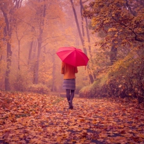 Autumn Walk With Red Umbrella screenshot #1 208x208