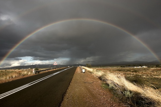 Free Double Rainbow And Road Picture for Android, iPhone and iPad