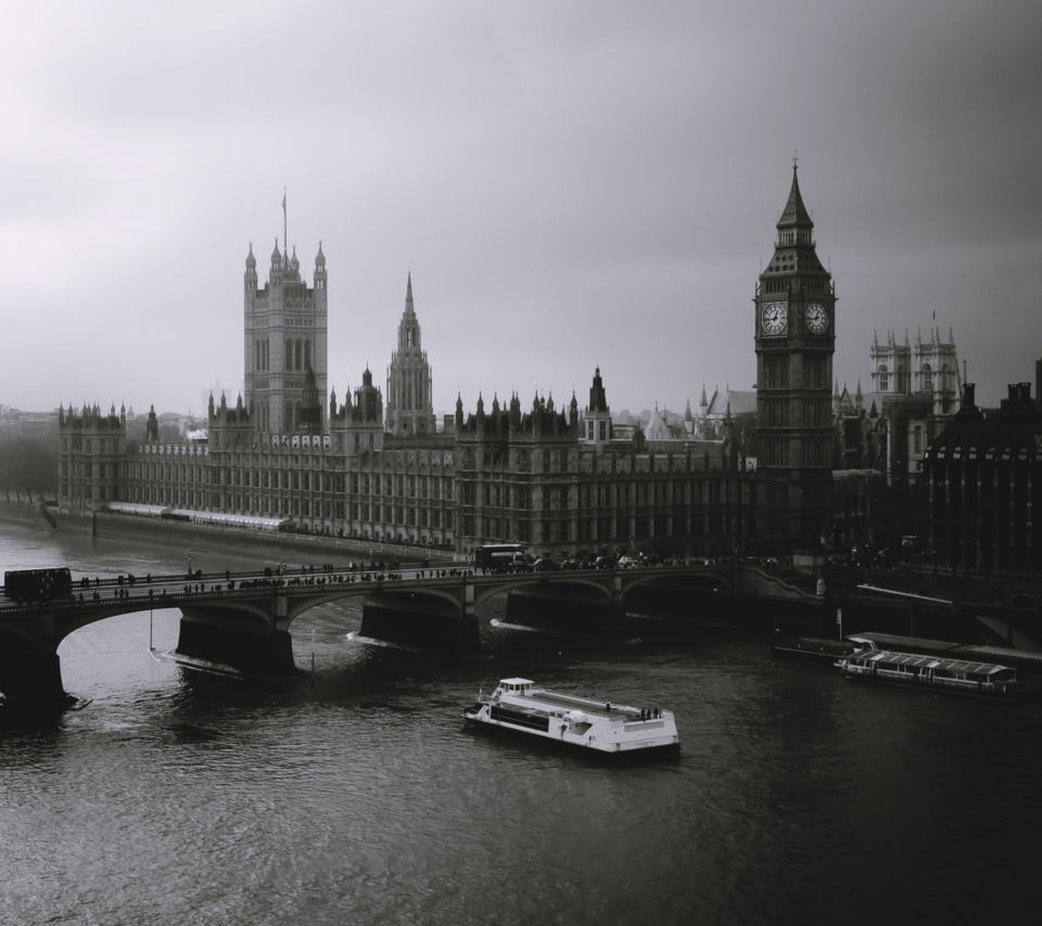 Das London City Black And White Wallpaper 960x854