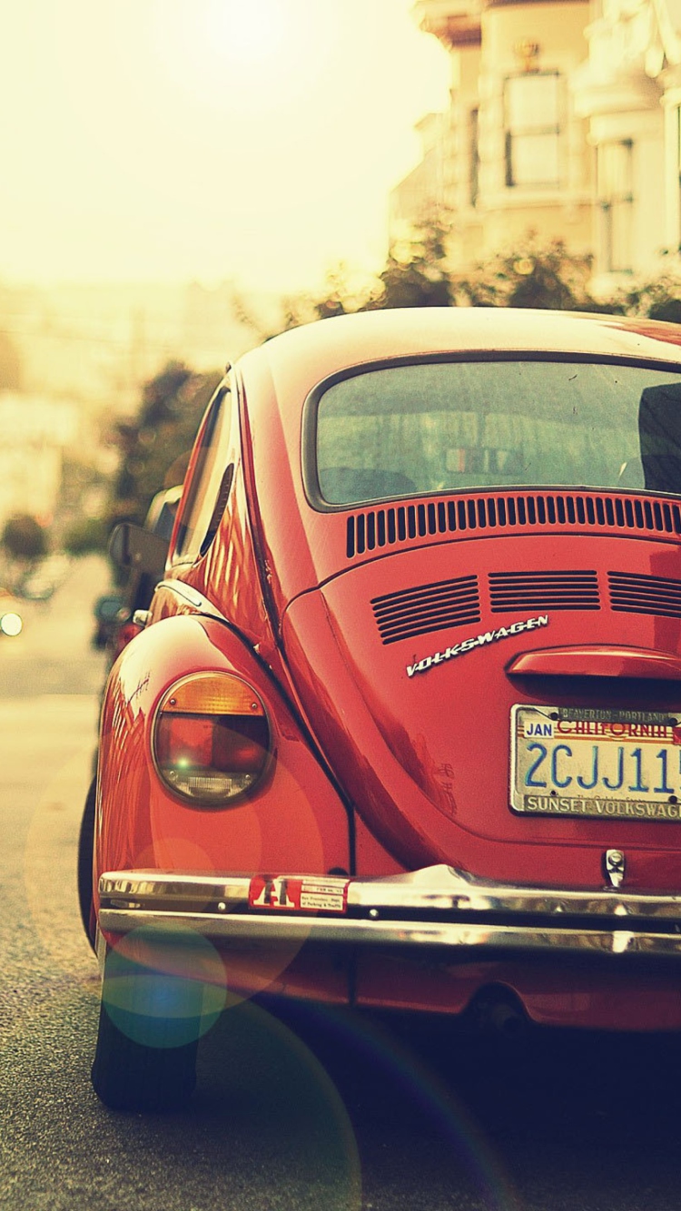 Fondo de pantalla Vintage Red Volkswagen Beetle 750x1334
