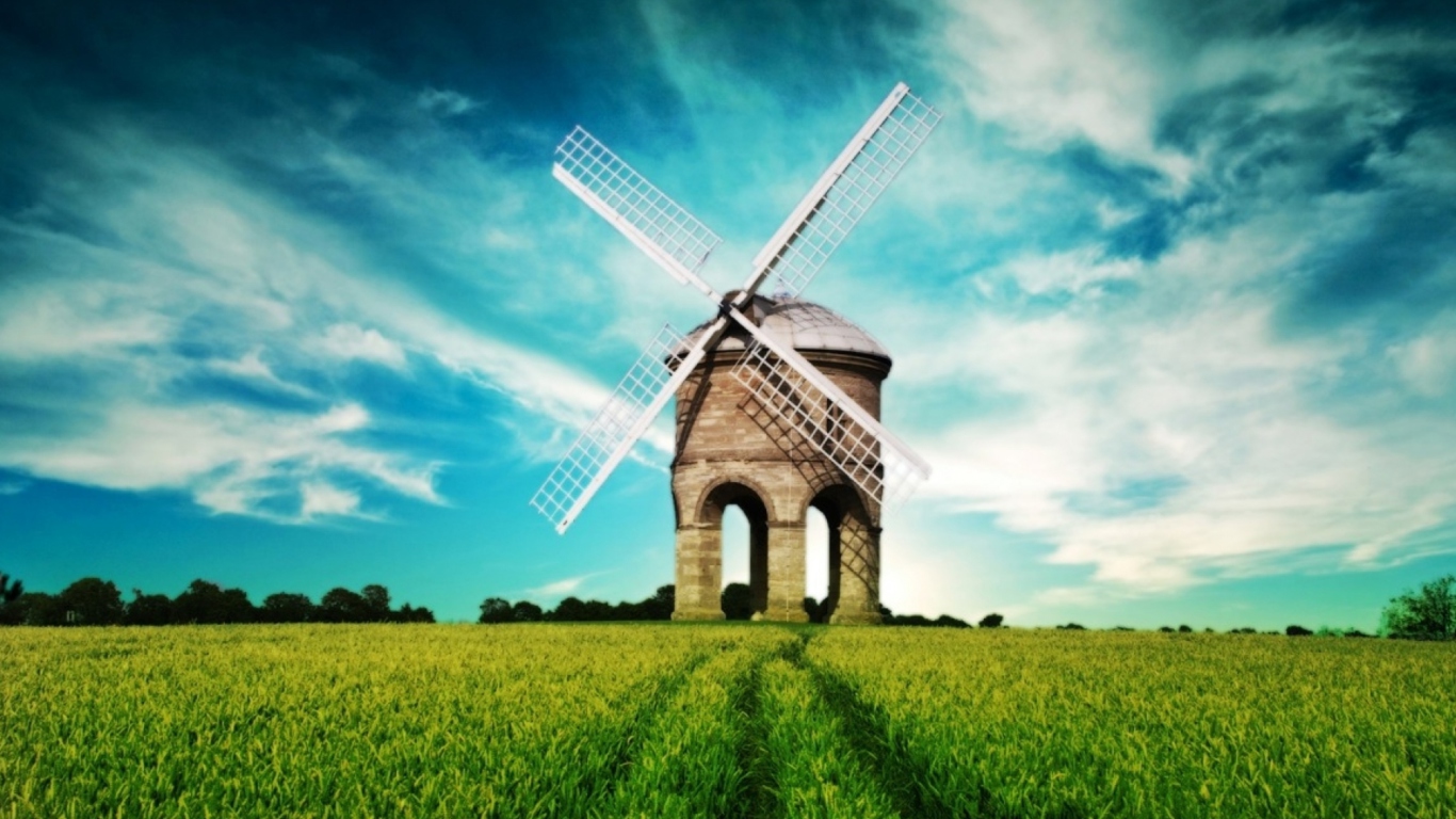 Screenshot №1 pro téma Windmill In Field 1366x768