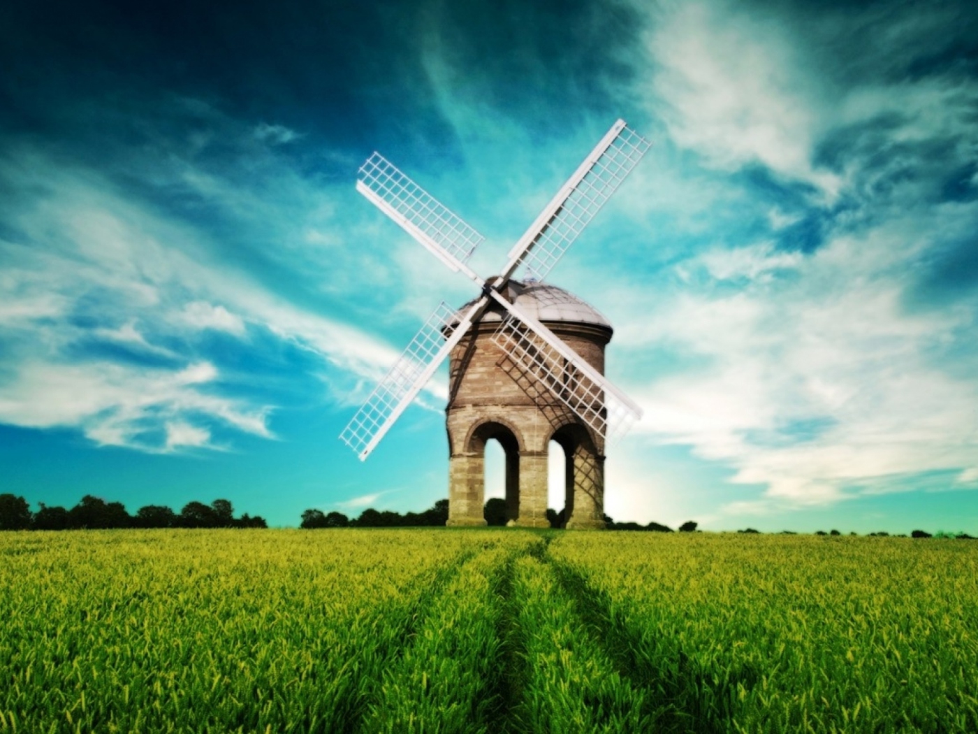 Das Windmill In Field Wallpaper 1400x1050