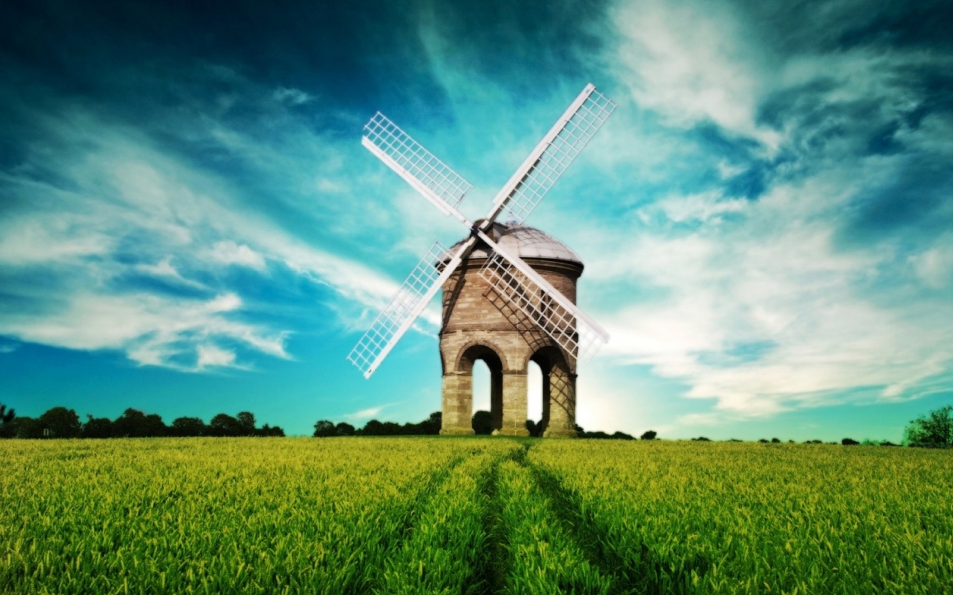 Das Windmill In Field Wallpaper 1920x1200