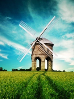 Обои Windmill In Field 240x320