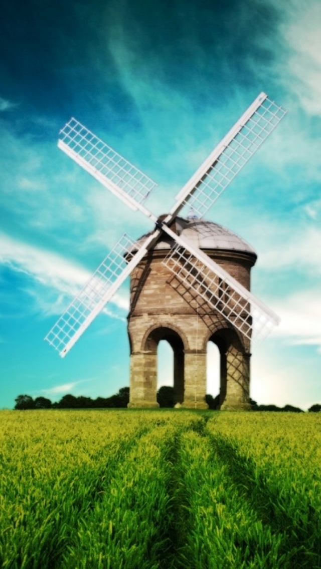 Das Windmill In Field Wallpaper 640x1136