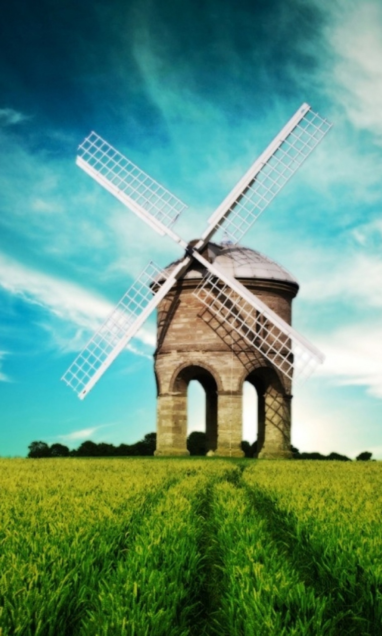 Обои Windmill In Field 768x1280