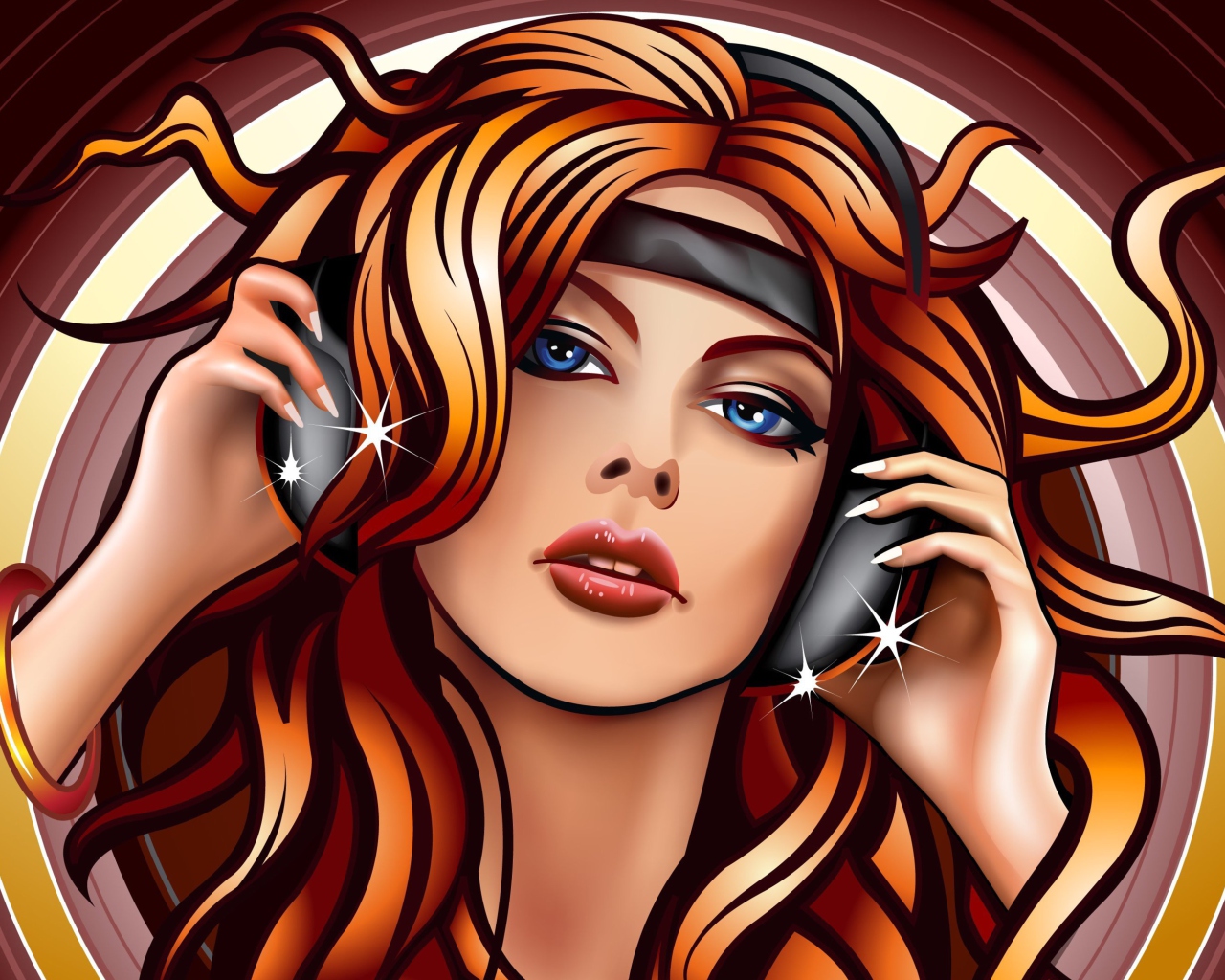 Das Girl In Headphones Vector Art Wallpaper 1280x1024