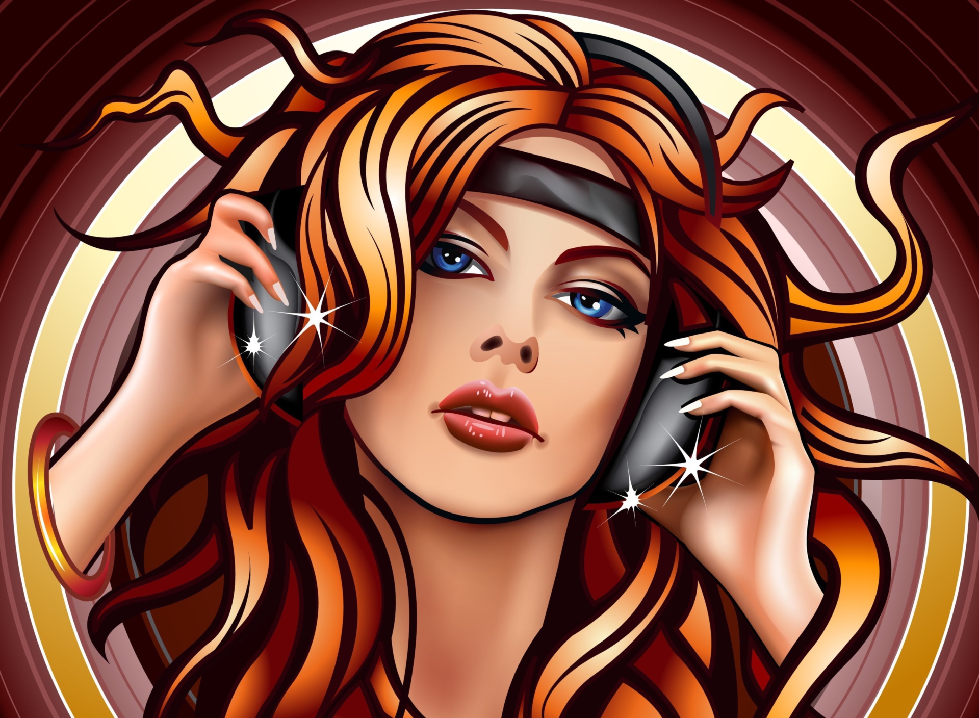 Girl In Headphones Vector Art screenshot #1 1920x1408