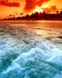 Das Blue Waves And Red Sunset Wallpaper 128x160