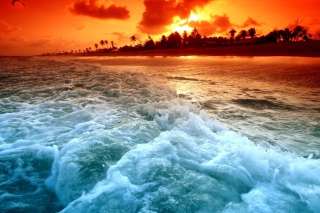 Blue Waves And Red Sunset Wallpaper for Android, iPhone and iPad