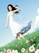 Обои Girl In Blue Dress In Flower Field 132x176