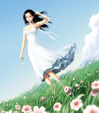 Girl In Blue Dress In Flower Field - Obrázkek zdarma pro Nokia C-5 5MP