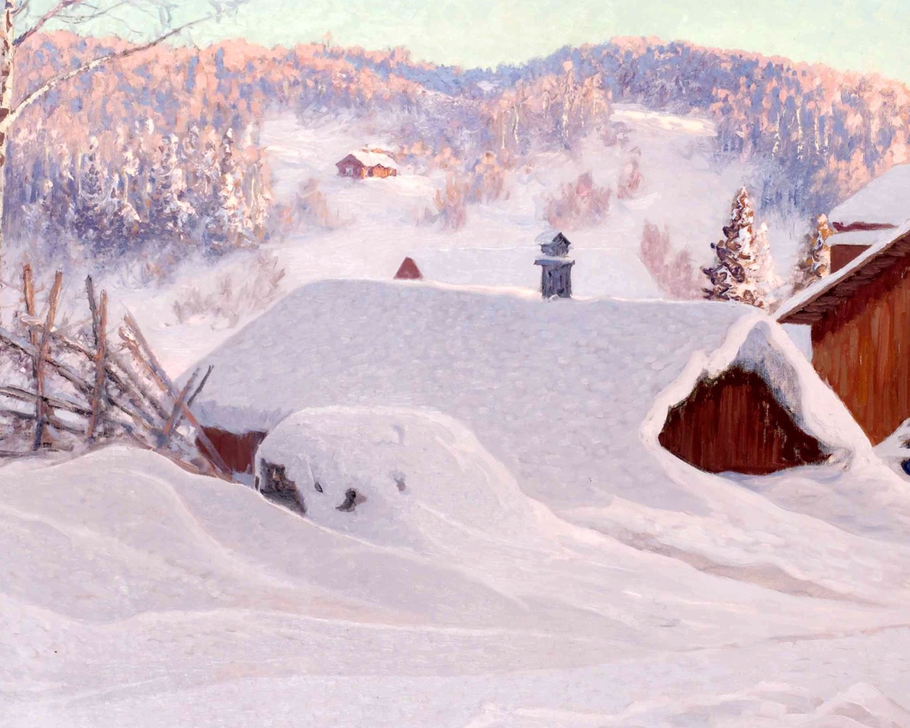 Anshelm Schultzberg Winter Landscape wallpaper 1280x1024