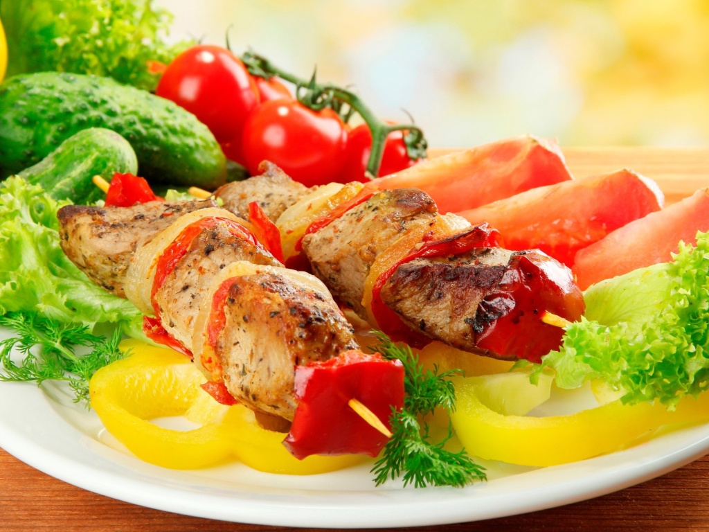 Обои Shish kebab from pork recipe 1024x768