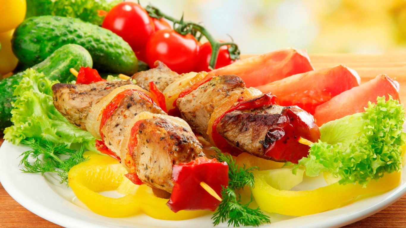 Shish kebab from pork recipe wallpaper 1366x768