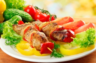 Shish kebab from pork recipe Background for Android, iPhone and iPad