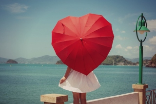 Free Red Heart Umbrella Picture for Android, iPhone and iPad