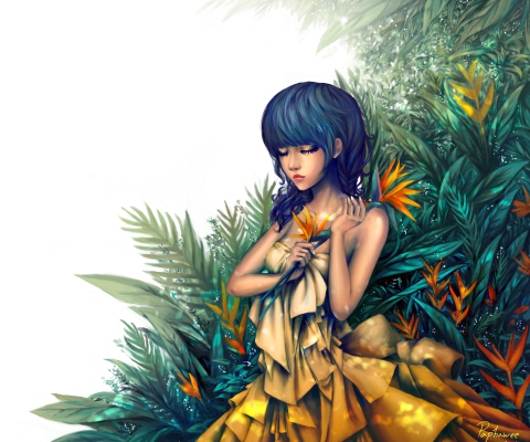 Screenshot №1 pro téma Girl In Yellow Dress Painting 480x400
