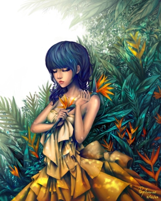 Girl In Yellow Dress Painting - Obrázkek zdarma pro Nokia Asha 305