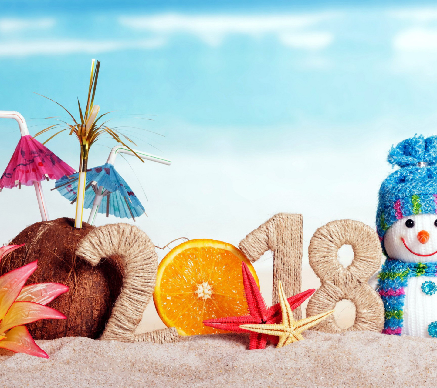 Fondo de pantalla Happy New Year 2018 Beach Style 1440x1280