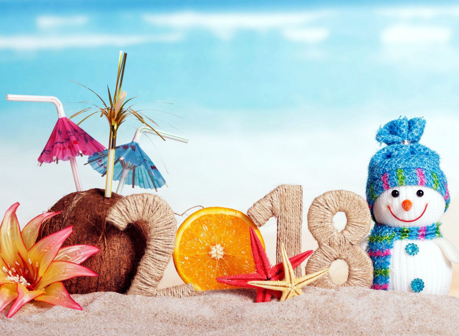 Fondo de pantalla Happy New Year 2018 Beach Style 1920x1408