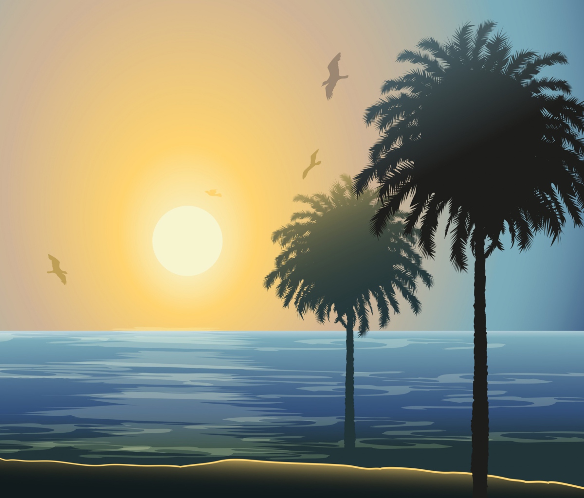 Fondo de pantalla Sunset Behind Palm Trees Drawing 1200x1024