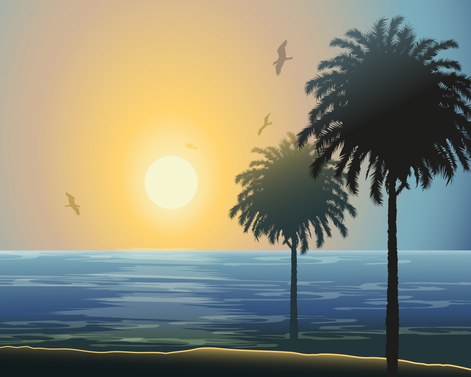 Screenshot №1 pro téma Sunset Behind Palm Trees Drawing 1600x1280