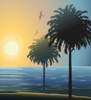 Kostenloses Sunset Behind Palm Trees Drawing Wallpaper für iPad