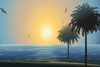 Sunset Behind Palm Trees Drawing - Obrázkek zdarma 