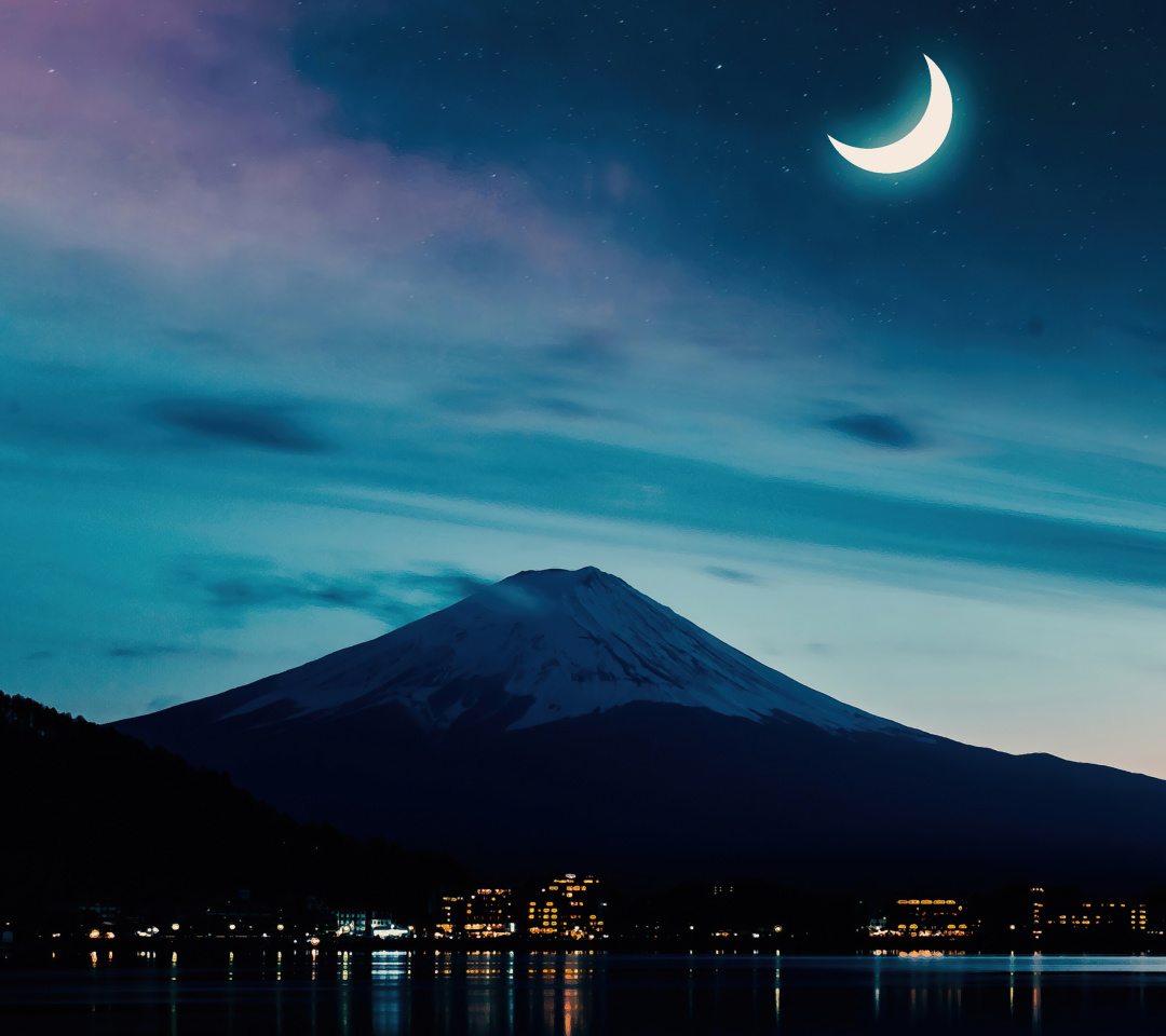 Das Mount Fuji Night Photo Wallpaper 1080x960