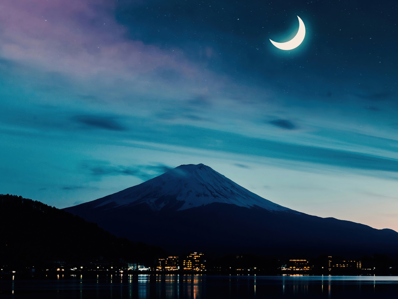 Das Mount Fuji Night Photo Wallpaper 1280x960