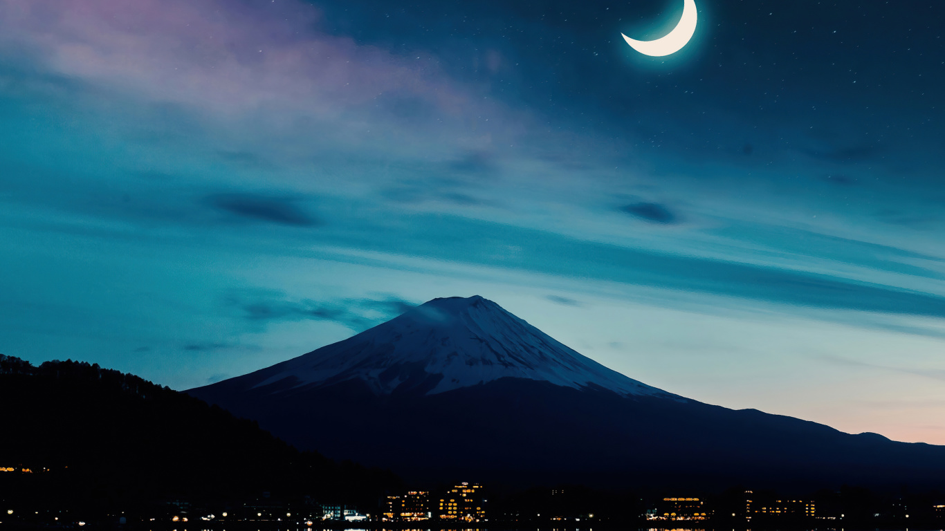 Das Mount Fuji Night Photo Wallpaper 1366x768